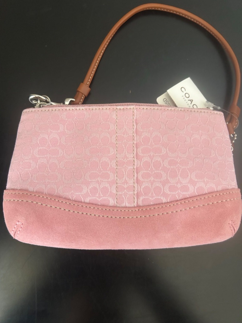 Coach Blush / Saddle Pink/Tan Suede Jacquard Canvas Wristlet. Vintage.NWT - Picture 13 of 15